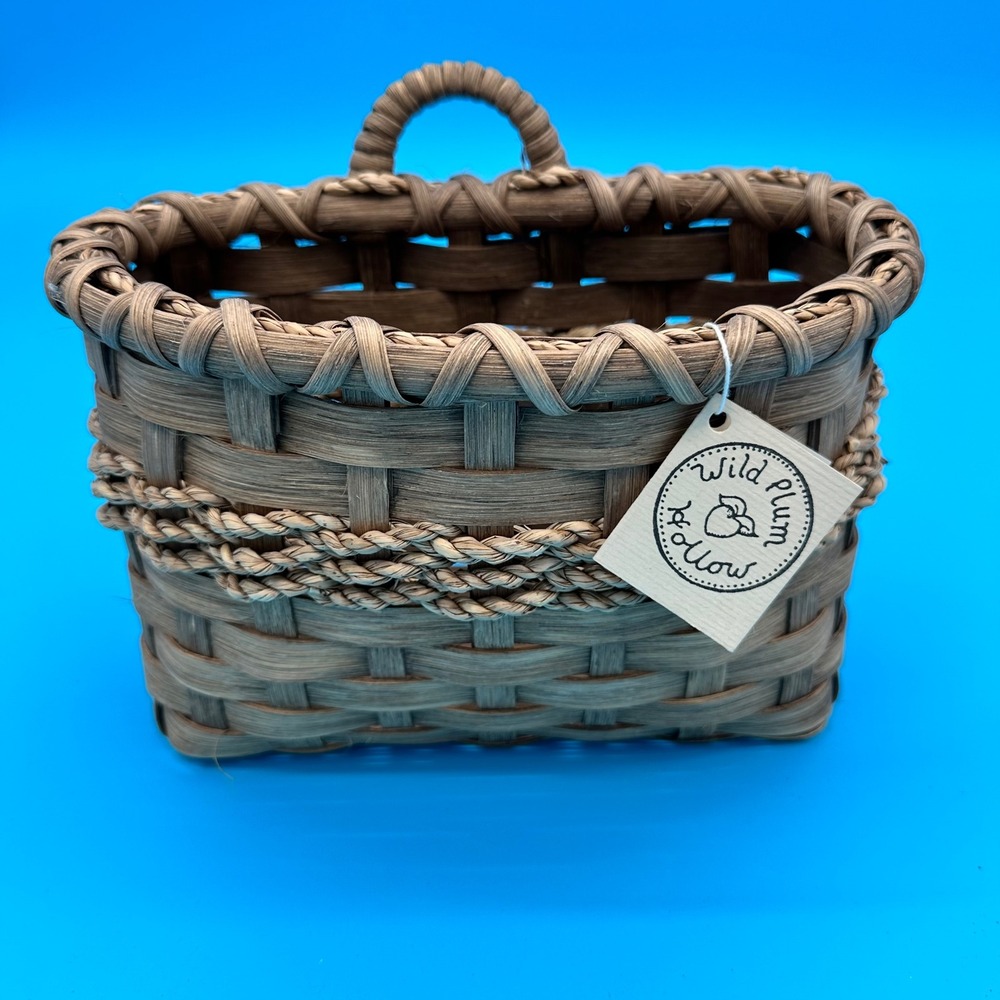 Wild Plum Hollow Handwoven Wall Basket Rustic Wood Splint Seagrass Hanging Brown